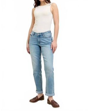 Judy Blue Mid Rise V-Front Cuff Boyfriend Cool Denim Jeans - Blue