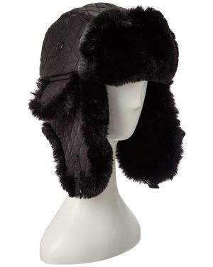 Surell Black and Purple Quilted Fur Hat Surell Genuine Rabbit Fur Trim Quilted Trooper Hat Black  main image 3