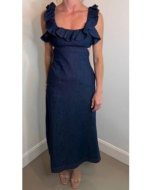 Zimmermann Aster Denim Frill Midi Dress - Blue
