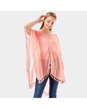 TRUEDAMES Tassel Trimmed Solid Cover Up - Orange