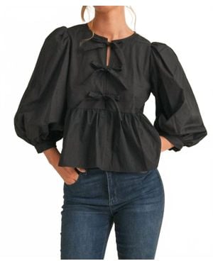 Jodifil Betty Bow Ties Peplum Top - Black