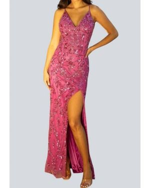 Primavera Backless Long Sequin Prom Dress - Red