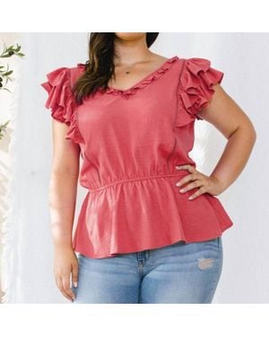 Hayden LA Ruffle Sleeveless V-Neckline Woven Top - Red