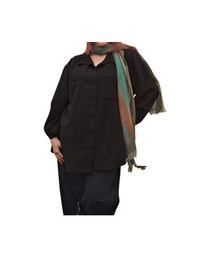 On The Plus Side Long Sleeve Button Up Shirt - Black