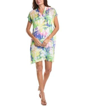 DKNY Printed V-Neck Dress - Blue