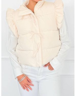 Jodifil Ruffle Puffer Vest With Bows - White