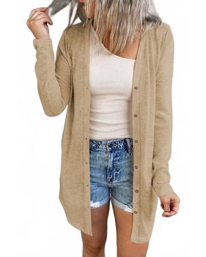 Threaded Pear Madison Open-Front Button Cardigan - Blue