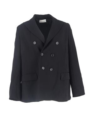 RED Valentino Double-Breasted Back Pleated Blazer - Blue