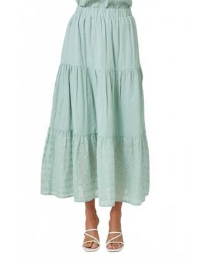 Mystree Embroidered Eyelet Tiered Skirt - Green