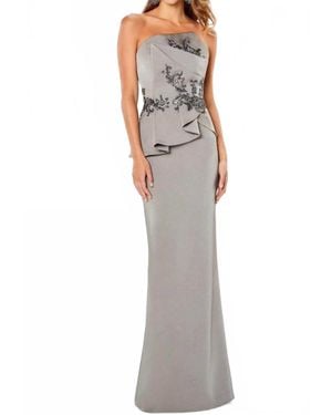 Mon Cheri Montage Strapless Crepe Gown - Gray