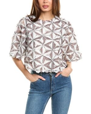 Gracia Sequin Pinwheel Motif Top - Gray