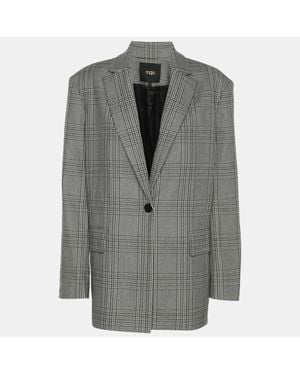 Maje Checked Gabbardine Single Breasted Blazer - Gray