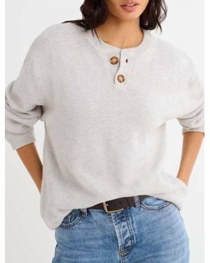 Rumored Varsity Henley Knit Sweater - Gray