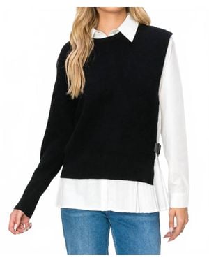Joh Wyatt Cotton Pleated Shirt With Knitted Sweater - Black