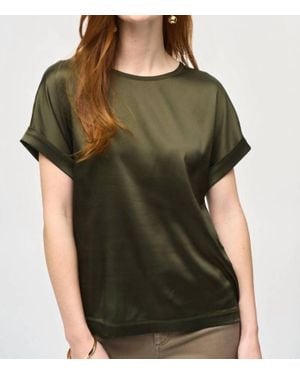 Joseph Ribkoff Satin Front Round Neck Short Sleeve Top - Green