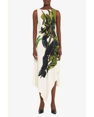 Jason Wu Boatneck Fit And Flare Crepe Dress With Brushstroke Print - White