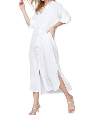 Charlie b Linen 3/4 Roll Up Sleeves Button Front Tunic Dress - White
