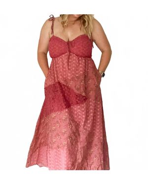 Davi & Dani Muse Floral Lace Patchwork Maxi Slip Dress - Red
