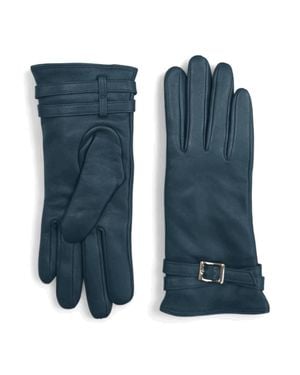 TruClothing Leather Gloves Wool Lining Sheepskin Adjustable Wrist Buckle - Blue