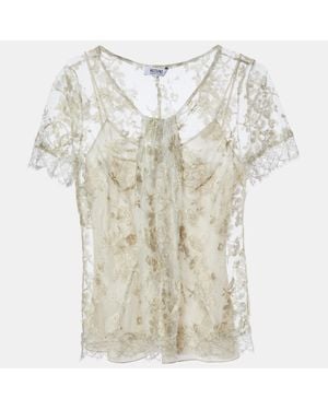 Moschino Cheap And Chic Floral Lace Half Sleeve Top - Natural