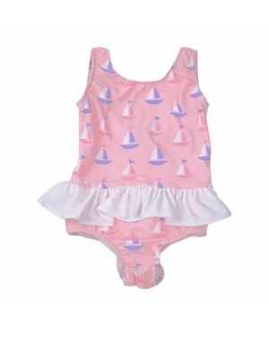 Funtasia too Girls Boats Ruffle One Piece Swimsuit - Red