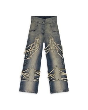 Who Decides War Laced Stained Wide-Leg Jeans - Gray