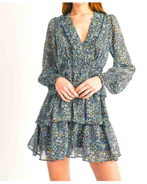Reset By Jane Tasha Long Sleeve Floral Layered Dress - Blue