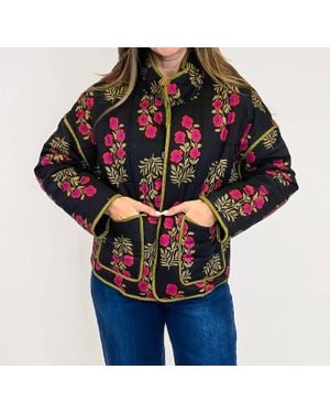 Lemon & Crew Quilted Botanical Jacket - Red