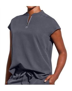 Healing Hands Sandy Zip Mandarin Collar Top - Blue