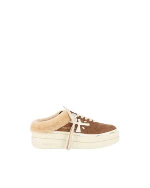 Premiata Camel Suede Sneakers With Plush Wool-Lined Interior - White