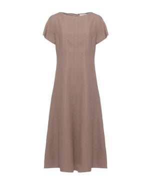 Antonelli Silk Midi Dress With Flared Hem And Seam Detailing - Brown