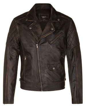 Infinity Leather Cross Zip Leather Biker Jacket - Black