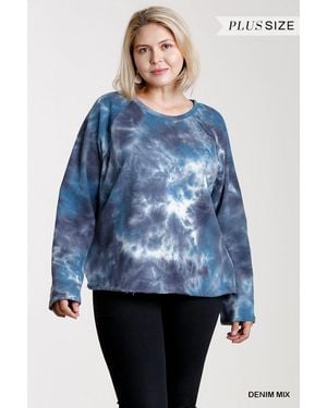 TRUEDAMES French Terry Tie-Dye Raglan Long Sleeve Top With Raw Hem - Blue