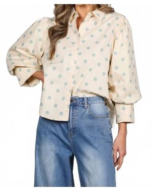 Vine & Love Puff Sleeve Polka Dot Top - Blue