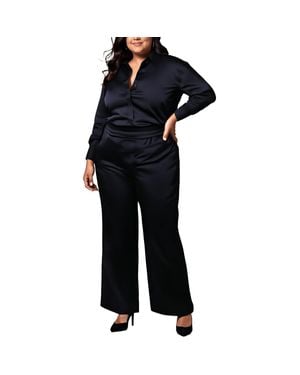Nina Parker Plus Tropical Print Pull On Wide Leg Pants - Black