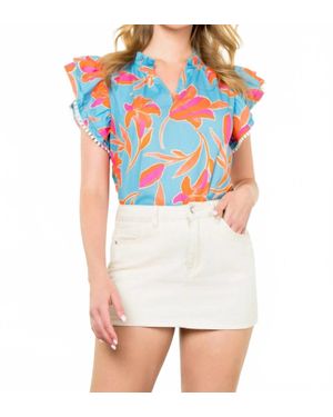 Thml Flutter Sleeve Flower Print Top - White