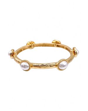 PennyLine Inc Pearl Hammered Stretch Bangle Bracelet - Metallic