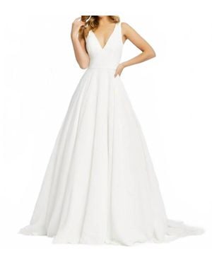 Mac Duggal V-Neck Formal Gown - White