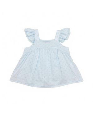 Doe A Dear Girl's Daisy Ruffle Sleeve Blouse - Blue