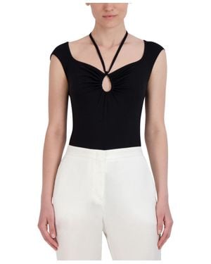 BCBGMAXAZRIA Short Sleeve Keyhole Fitted Bodycon Bodysuit - Black