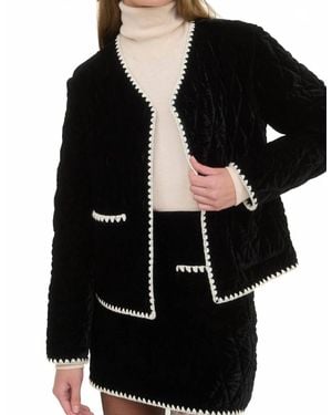 Moon River Velvet Quilted Contrast Mini Skirt And Jacket Set - Black