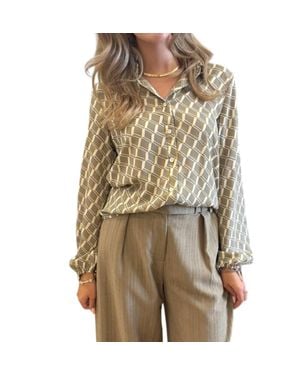 Bucketlist Alexis Geometric Print Long Sleeve Top - Natural