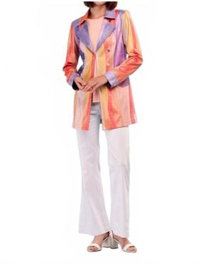 Insight Lina Liquid Shades Of Color Metallic Vegan Leather Long Jacket - Red