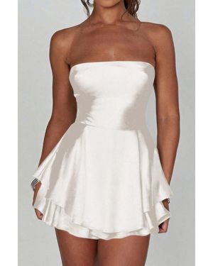 TRUEDAMES Solid Backless Lace Up Tube Fit Mini Dress - White