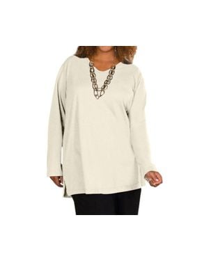 On The Plus Side V-Neck Long Sleeve Tee - White