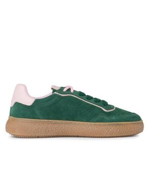 TMRS Tamaris Leather Fashion Stripe Lace Up Sneakers - Green