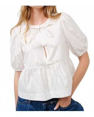 Aaron & Amber Tie Front Peplum Blouse - White