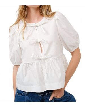Aaron & Amber Tie Front Peplum Blouse - White