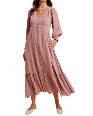 In-Loom Swiss Dot Button Down Maxi Dress - Pink