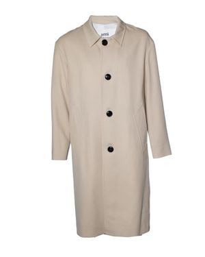 Ami Paris Overcoat With 2 Slip Pockets - Natural